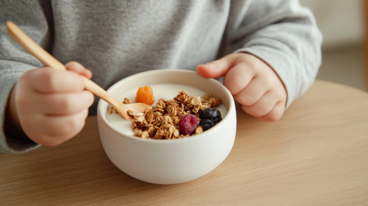 ヨーグルトを食べる子供