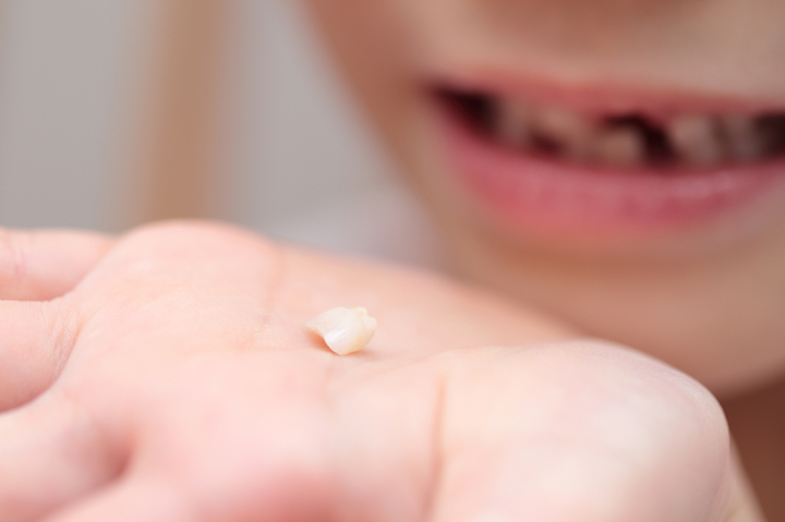 抜けた歯を見せる子ども